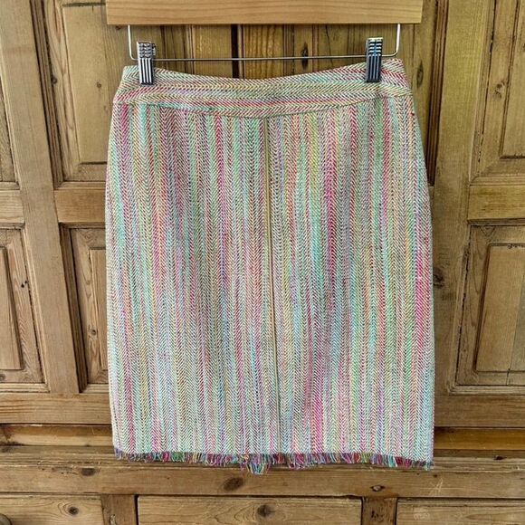 Trina Turk Tweed Pencil Skirt Rainbow Colorful Fringe Office Womens Size 2 - Picture 1 of 11